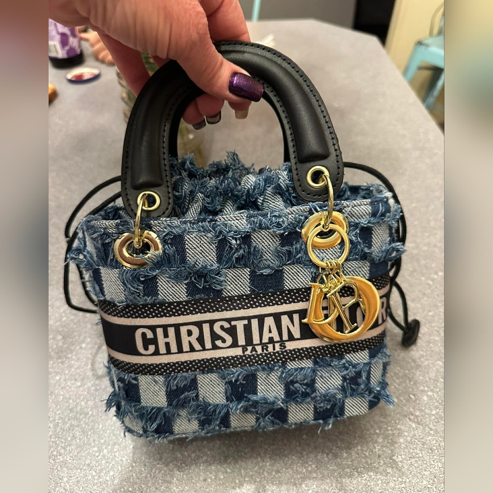 Blue Checkered Denim Handbag
